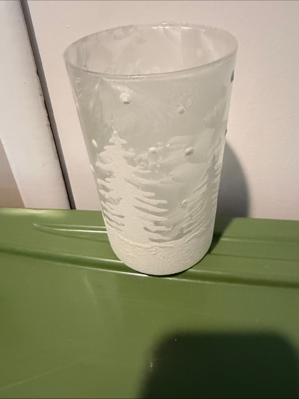 White Frosted Winter Tree Glass Votive - Unbranded